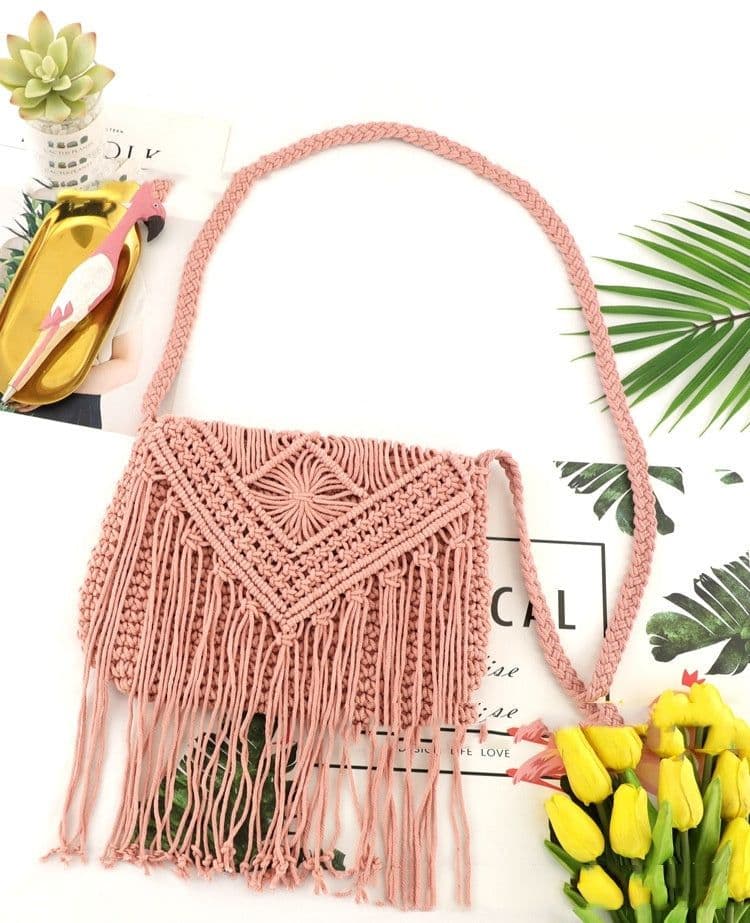 image-Hand-tied Cotton Tassel Flip Straw One Shoulder Crossbody Woven Bag