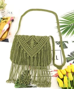 image-Hand-tied Cotton Tassel Flip Straw One Shoulder Crossbody Woven Bag