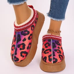 image-Women's Cartoon Christmas Print Ankle Boots Casual Slip On Plush Lined Home Shoes Comfortable Winter Short Boots