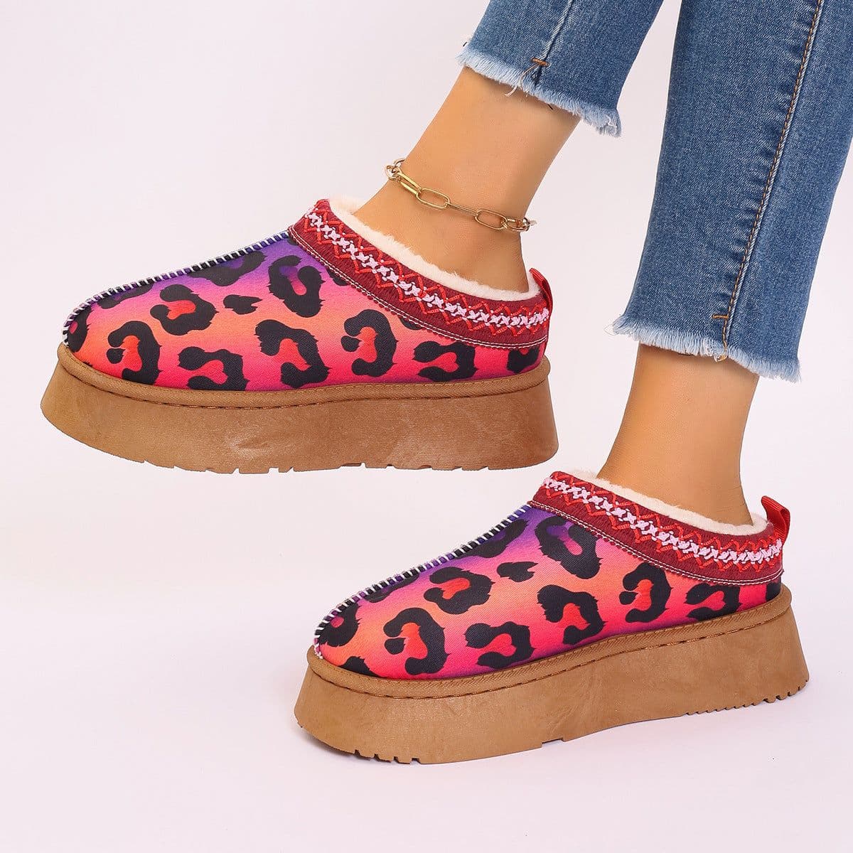 image-Women's Cartoon Christmas Print Ankle Boots Casual Slip On Plush Lined Home Shoes Comfortable Winter Short Boots
