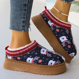 image-Women's Cartoon Christmas Print Ankle Boots Casual Slip On Plush Lined Home Shoes Comfortable Winter Short Boots
