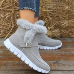 image-New Snow Boots Winter Warm Thickened Solid Color Plush Ankle Boots With Buckle Design Plus Velvet Flat Shoes For Women