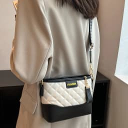 image-Fashion Rhombus Contrast Color Wide Shoulder Strap Crossbody Bag