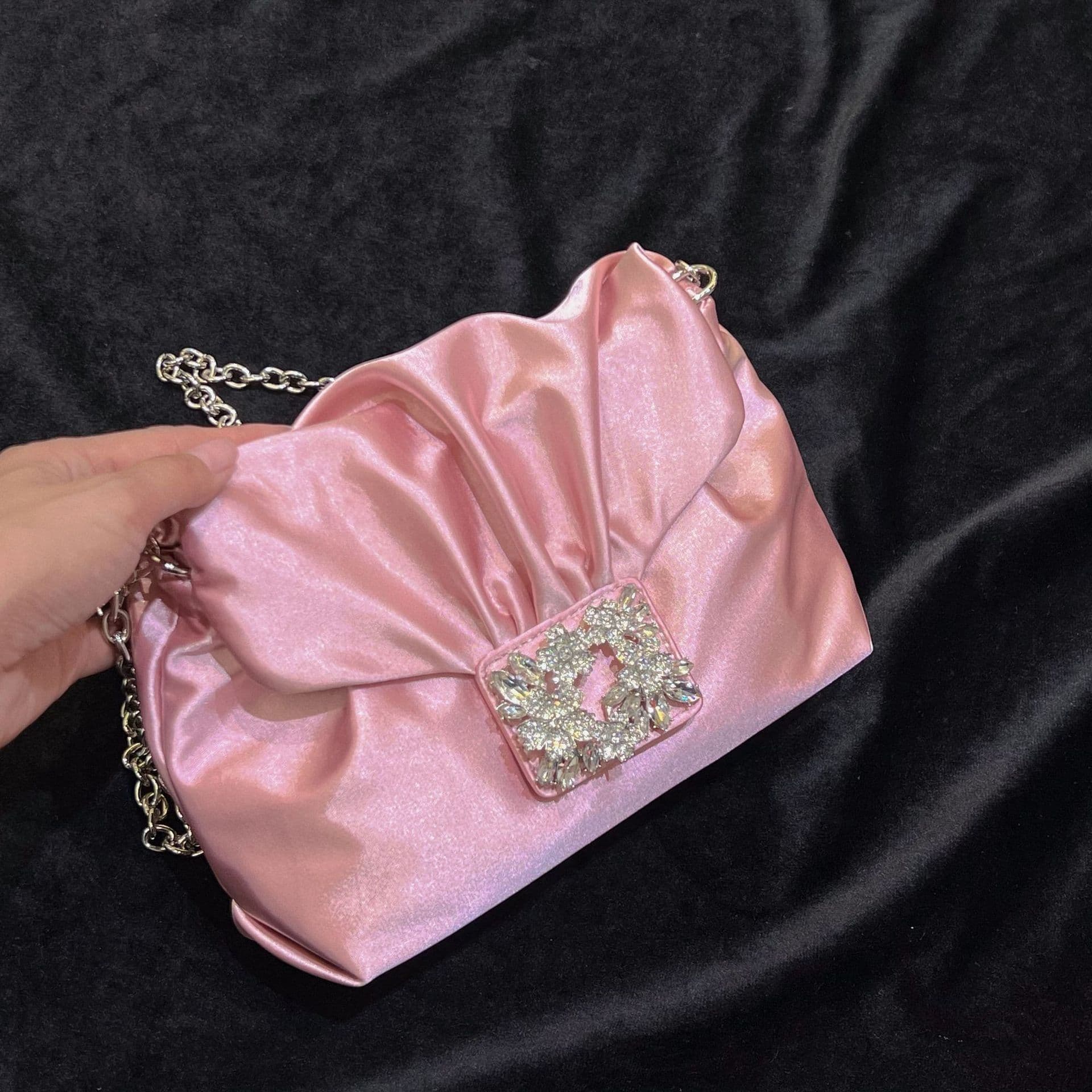 image-Vintage Crumpled Banquet Silk Diamond Small Square Bag