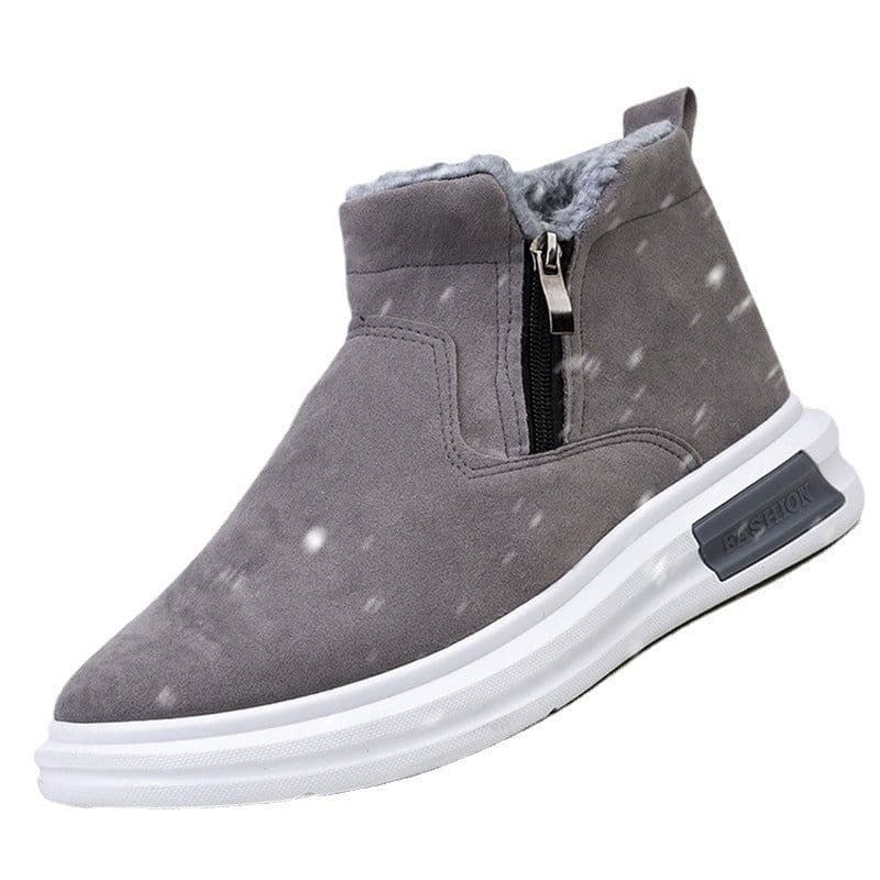 image-Fashion Snow Boots For Men Winter Warm Flat Cotton Plush Shoes With Side Zipper Casual Daily Fleece Ankle Boot