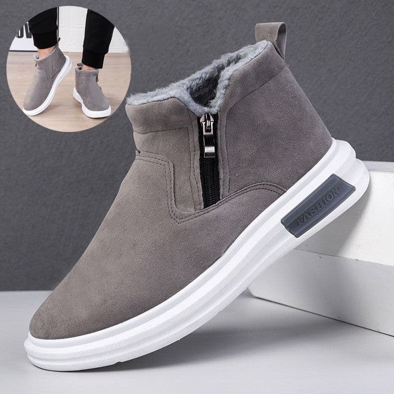 image-Fashion Snow Boots For Men Winter Warm Flat Cotton Plush Shoes With Side Zipper Casual Daily Fleece Ankle Boot