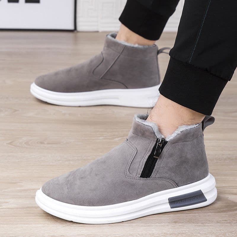 image-Fashion Snow Boots For Men Winter Warm Flat Cotton Plush Shoes With Side Zipper Casual Daily Fleece Ankle Boot