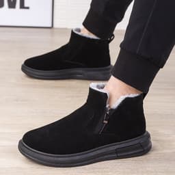 image-Fashion Snow Boots For Men Winter Warm Flat Cotton Plush Shoes With Side Zipper Casual Daily Fleece Ankle Boot