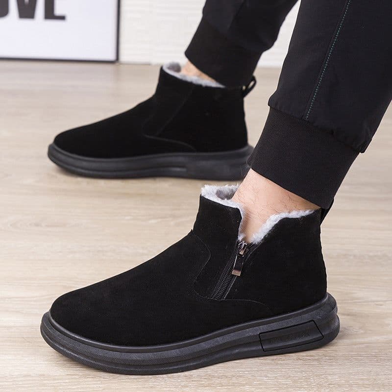 image-Fashion Snow Boots For Men Winter Warm Flat Cotton Plush Shoes With Side Zipper Casual Daily Fleece Ankle Boot
