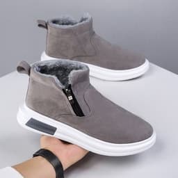 image-Fashion Snow Boots For Men Winter Warm Flat Cotton Plush Shoes With Side Zipper Casual Daily Fleece Ankle Boot