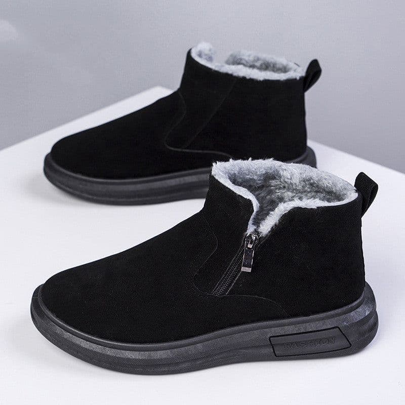 image-Fashion Snow Boots For Men Winter Warm Flat Cotton Plush Shoes With Side Zipper Casual Daily Fleece Ankle Boot