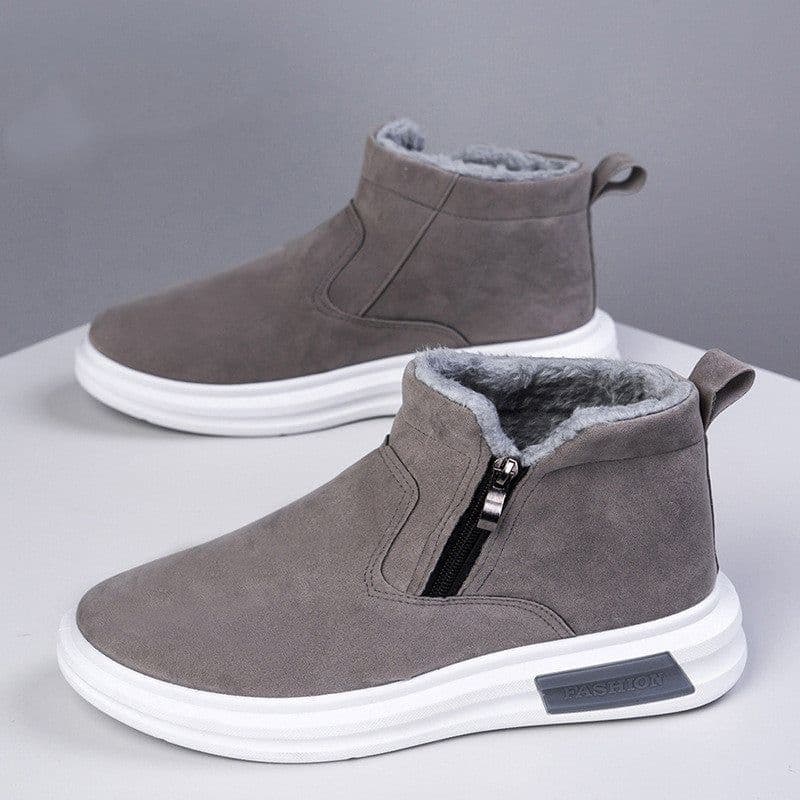 image-Fashion Snow Boots For Men Winter Warm Flat Cotton Plush Shoes With Side Zipper Casual Daily Fleece Ankle Boot