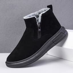 image-Fashion Snow Boots For Men Winter Warm Flat Cotton Plush Shoes With Side Zipper Casual Daily Fleece Ankle Boot