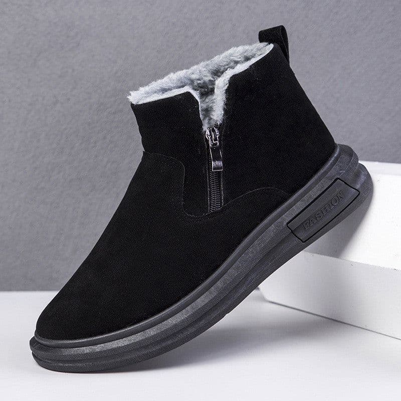 image-Fashion Snow Boots For Men Winter Warm Flat Cotton Plush Shoes With Side Zipper Casual Daily Fleece Ankle Boot