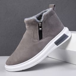 image-Fashion Snow Boots For Men Winter Warm Flat Cotton Plush Shoes With Side Zipper Casual Daily Fleece Ankle Boot