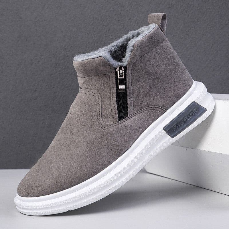 image-Fashion Snow Boots For Men Winter Warm Flat Cotton Plush Shoes With Side Zipper Casual Daily Fleece Ankle Boot