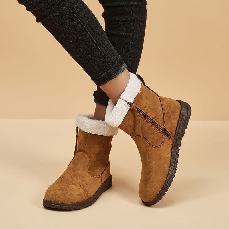 image-Winter Snow Boots New Fashion Lamb Thickened Warm Fleece Short Boots With Side Zpipper Design Solid Shoes For Women