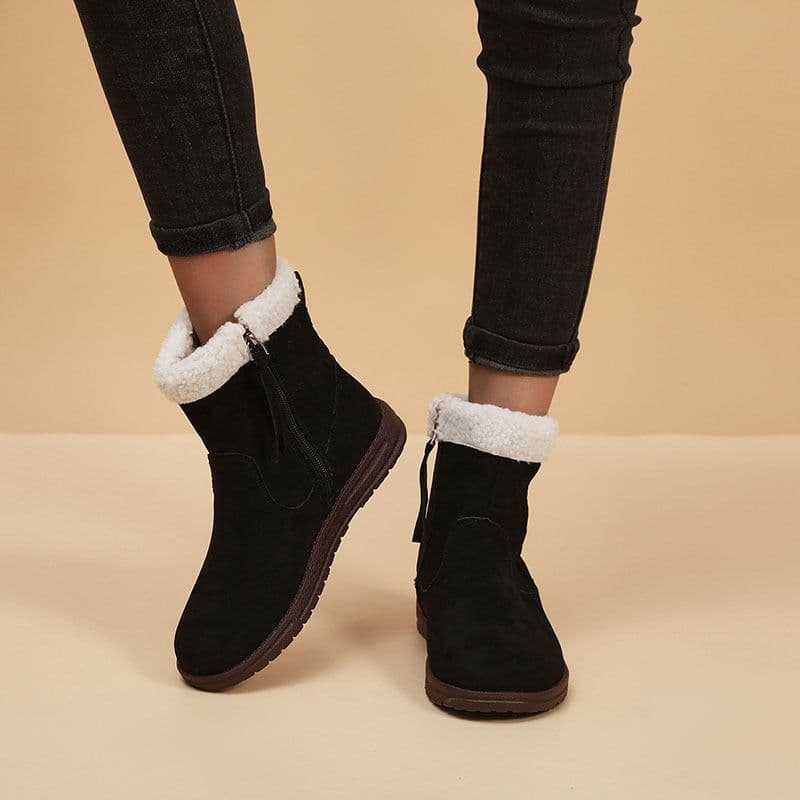 image-Winter Snow Boots New Fashion Lamb Thickened Warm Fleece Short Boots With Side Zpipper Design Solid Shoes For Women