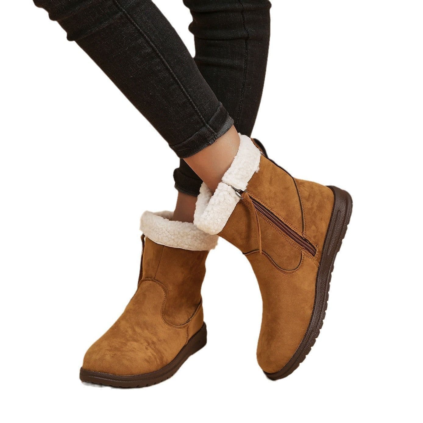 image-Winter Snow Boots New Fashion Lamb Thickened Warm Fleece Short Boots With Side Zpipper Design Solid Shoes For Women