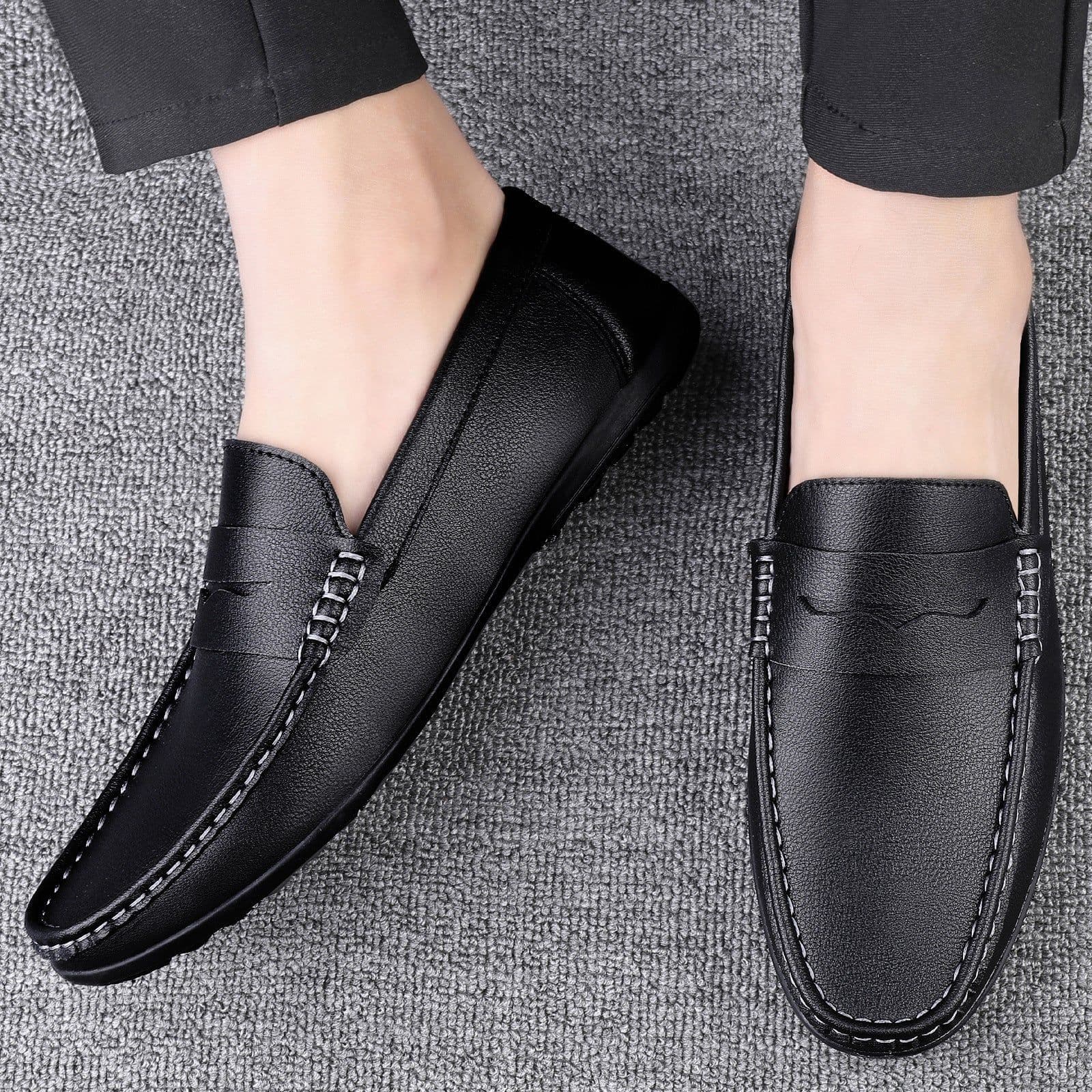 image-Summer Casual Leather Shoes Driving Flat Fashionable Outdoor Loafers