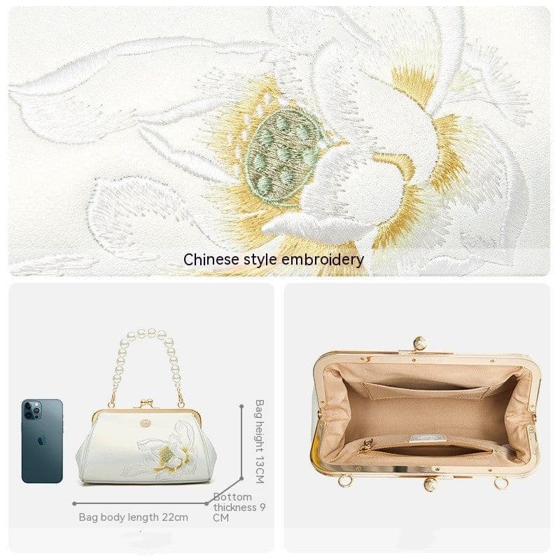 image-Clutch Bag Han Chinese Clothing Bag Hand Embroidered Cowhide Small Bag