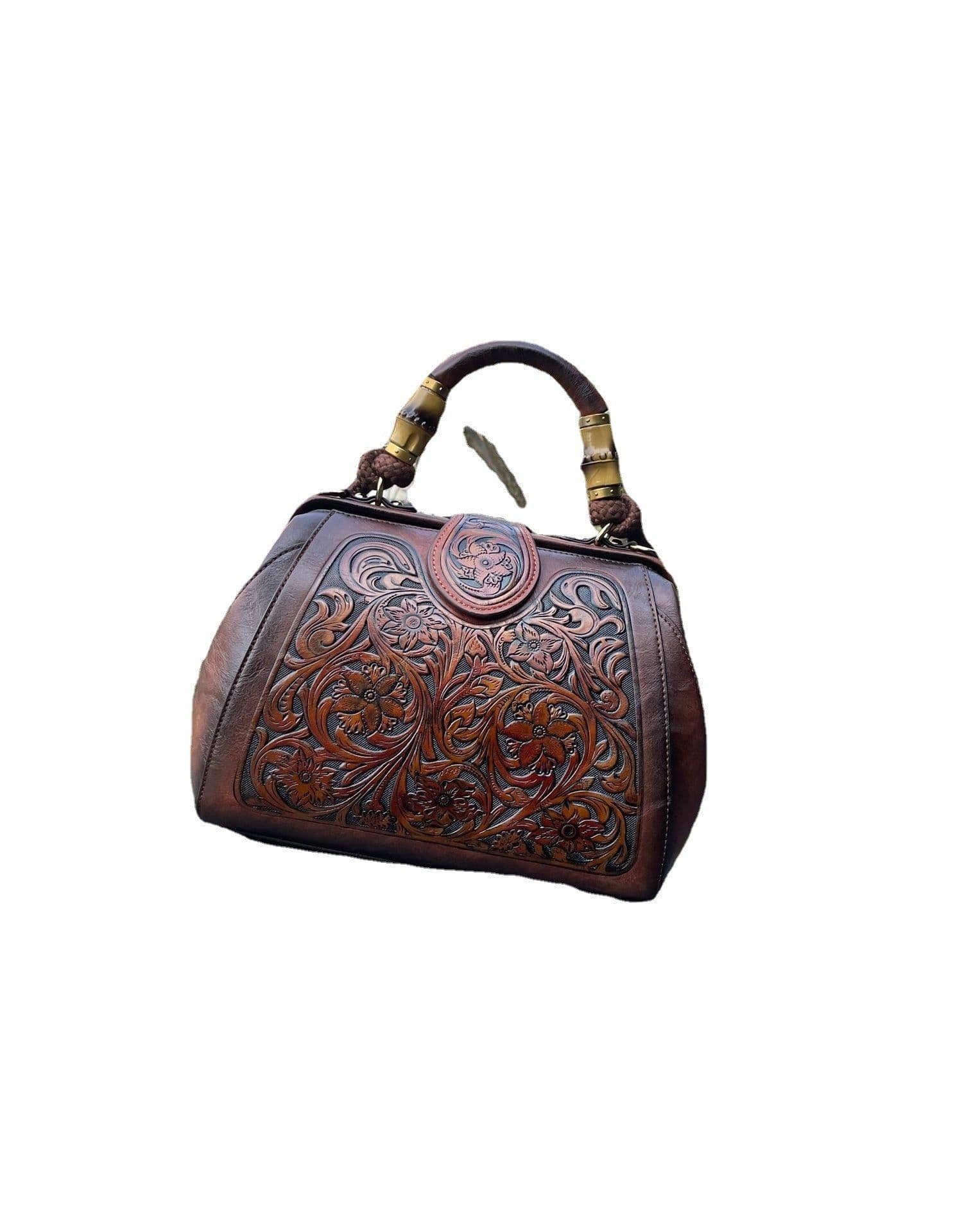 image-Women's Fashion Retro Clip Leather Carving Shoulder Messenger Bag