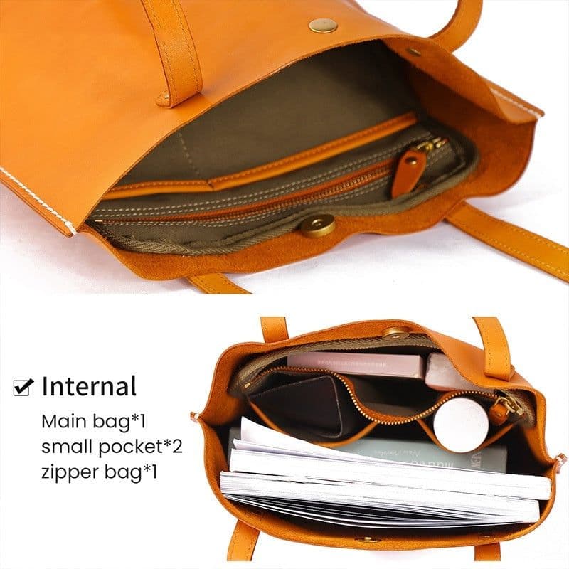 image-Top Layer Cowhide Handbag Korean Casual Large Capacity Women's Shoulder Bag