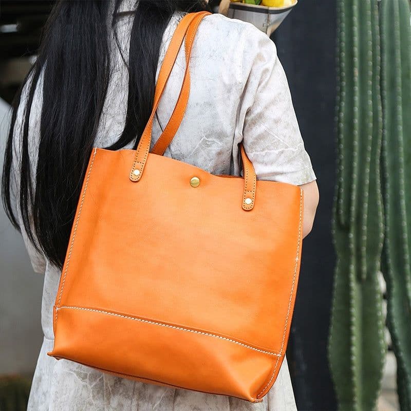 image-Top Layer Cowhide Handbag Korean Casual Large Capacity Women's Shoulder Bag