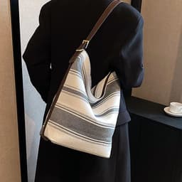 image-Artistic Striped Hand-carrying Bucket Bag For Women