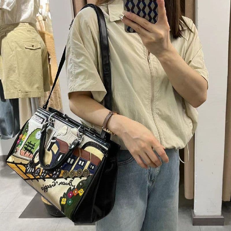 image-Women's Bag Fashion Stitching Embroidery Embroidered Bag