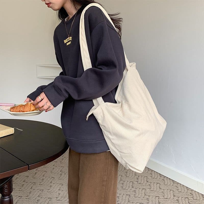 image-One-shoulder Large Capacity Corduroy Bag Leisure Shopping Bag