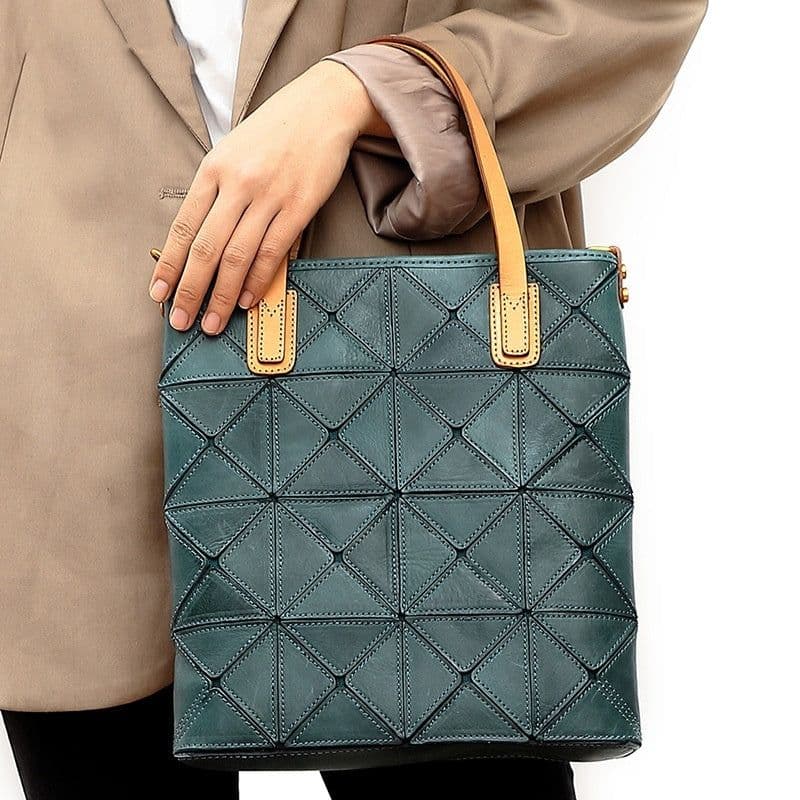 image-Tote Multi-functional Shoulder Bag Top Layer Cowhide Stitching Portable