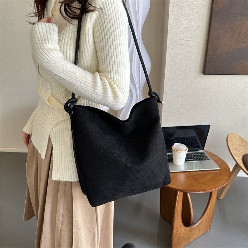 image-Large Capacity Frosted Suede Fashion Casual Shoulder Underarm Tote Handbag