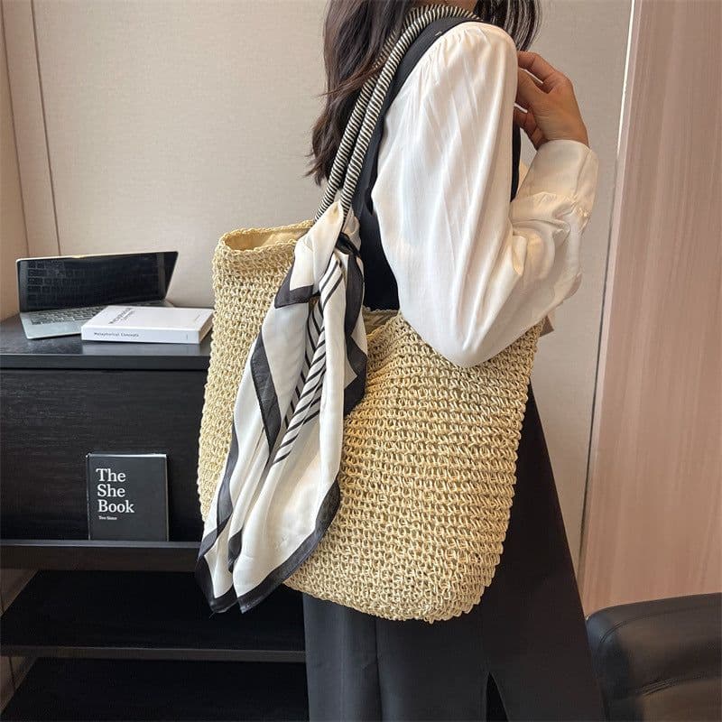 image-Casual Woven Bag Women's New Large Capacity One-shoulder Portable