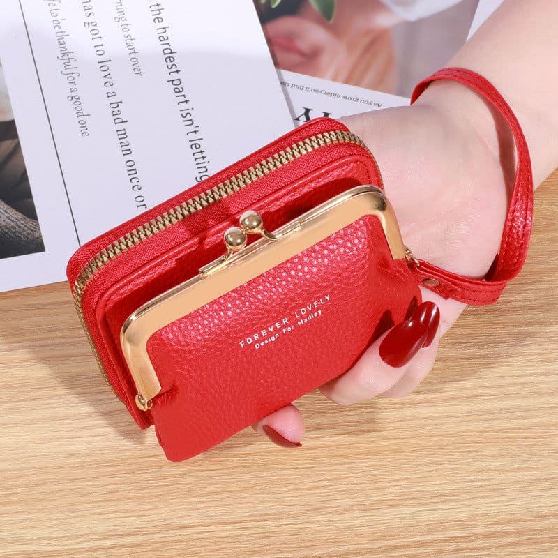 image-Women's Short Leather Wallet Multiple Card Slots Large Capacity