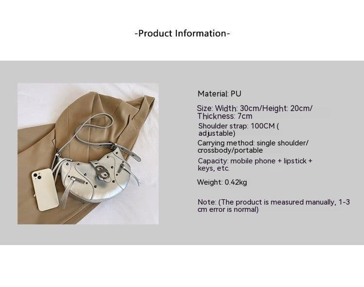 image-All-match Crescent Dumpling Leisure Commute French Rivet Motorcycle Bag