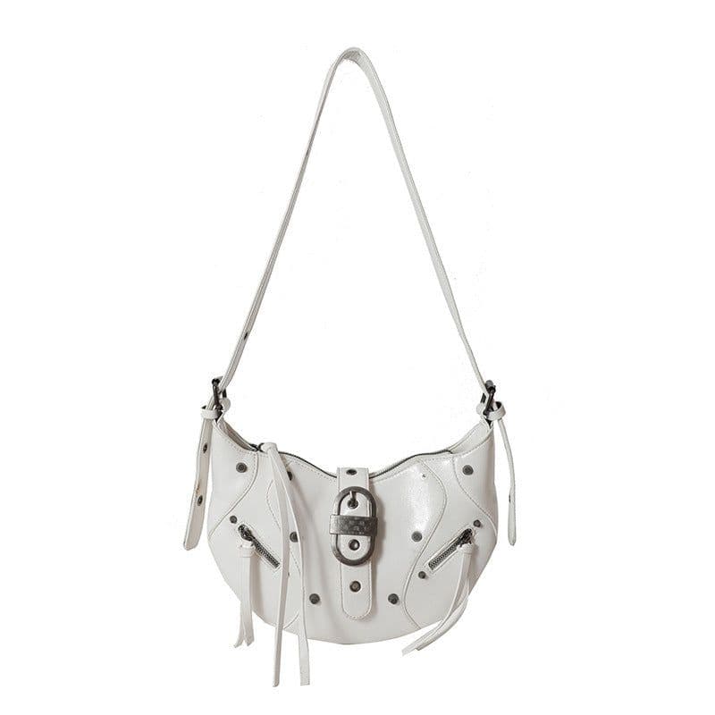 image-All-match Crescent Dumpling Leisure Commute French Rivet Motorcycle Bag