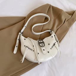 image-All-match Crescent Dumpling Leisure Commute French Rivet Motorcycle Bag