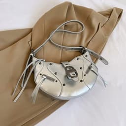 image-All-match Crescent Dumpling Leisure Commute French Rivet Motorcycle Bag