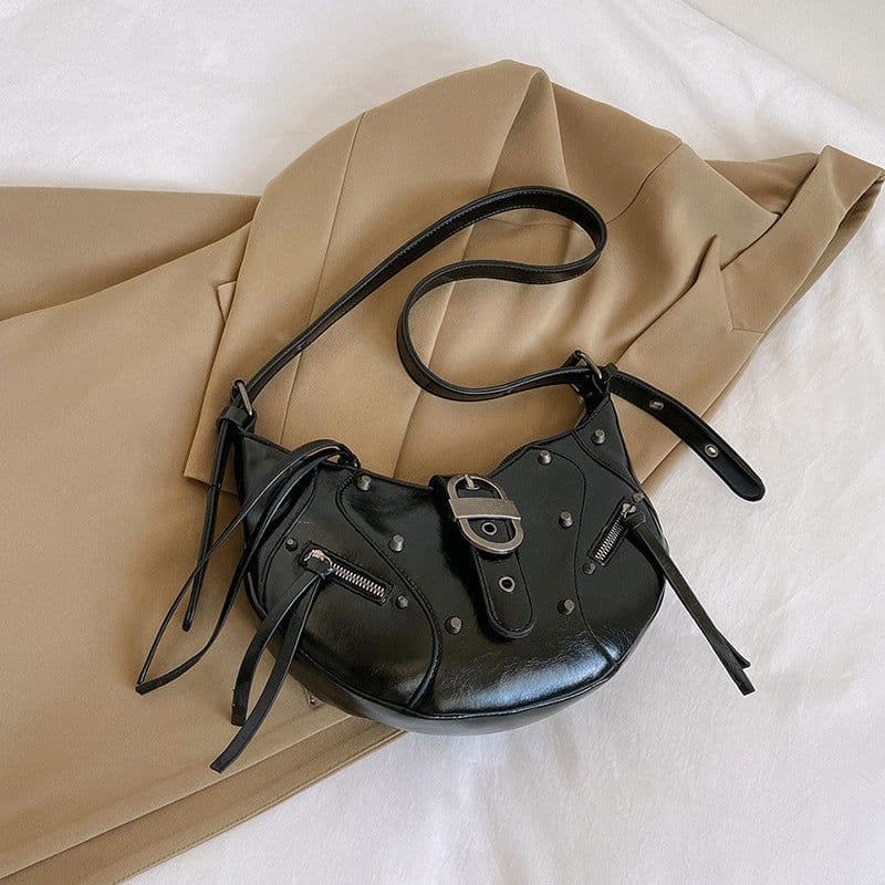 image-All-match Crescent Dumpling Leisure Commute French Rivet Motorcycle Bag