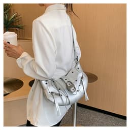 image-All-match Crescent Dumpling Leisure Commute French Rivet Motorcycle Bag