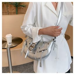 image-All-match Crescent Dumpling Leisure Commute French Rivet Motorcycle Bag