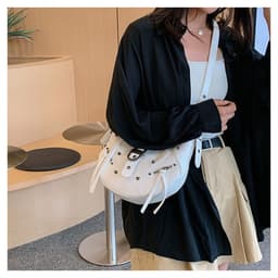 image-All-match Crescent Dumpling Leisure Commute French Rivet Motorcycle Bag