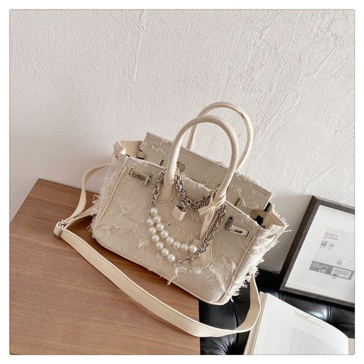 image-Tassel Canvas 30-inch Beaded Vintage Portable Messenger Bag
