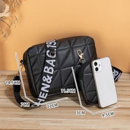 image-2Pcs Rhombus Shoulder Bag With Wallet Letter Print Wide Shoulder Strap Small Square Bag Large Capacity Cell Phone Crossbody Bags