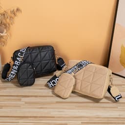 image-2Pcs Rhombus Shoulder Bag With Wallet Letter Print Wide Shoulder Strap Small Square Bag Large Capacity Cell Phone Crossbody Bags