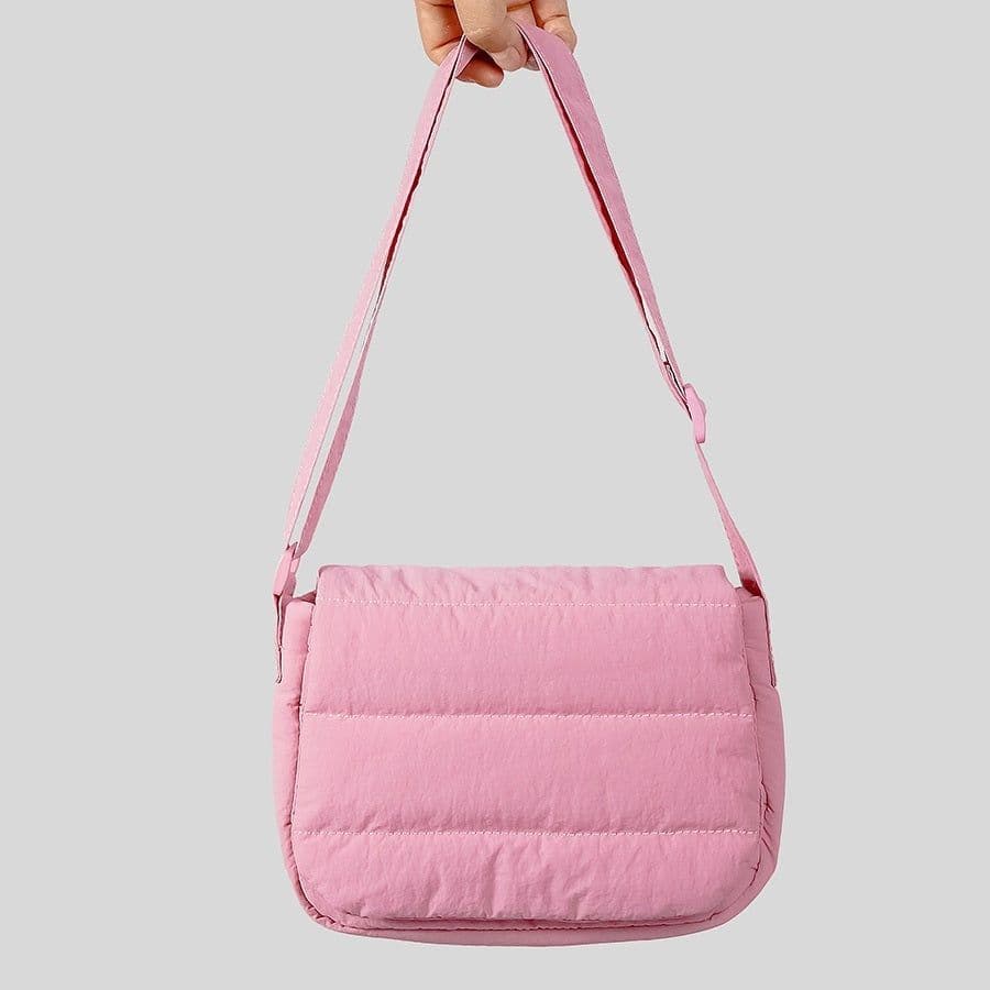 image-Simple And Lightweight Flap Special-interest Design Quilted Wide Shoulder Strap Crossbody Bag