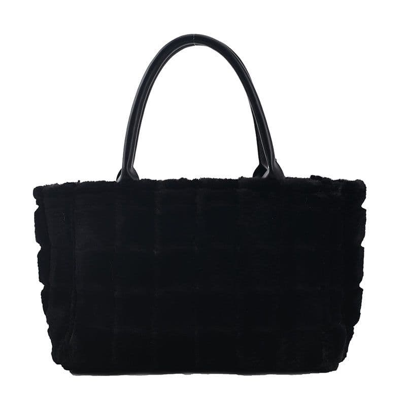 image-Sweet Small Square Bag Plush Plaid Portable Women