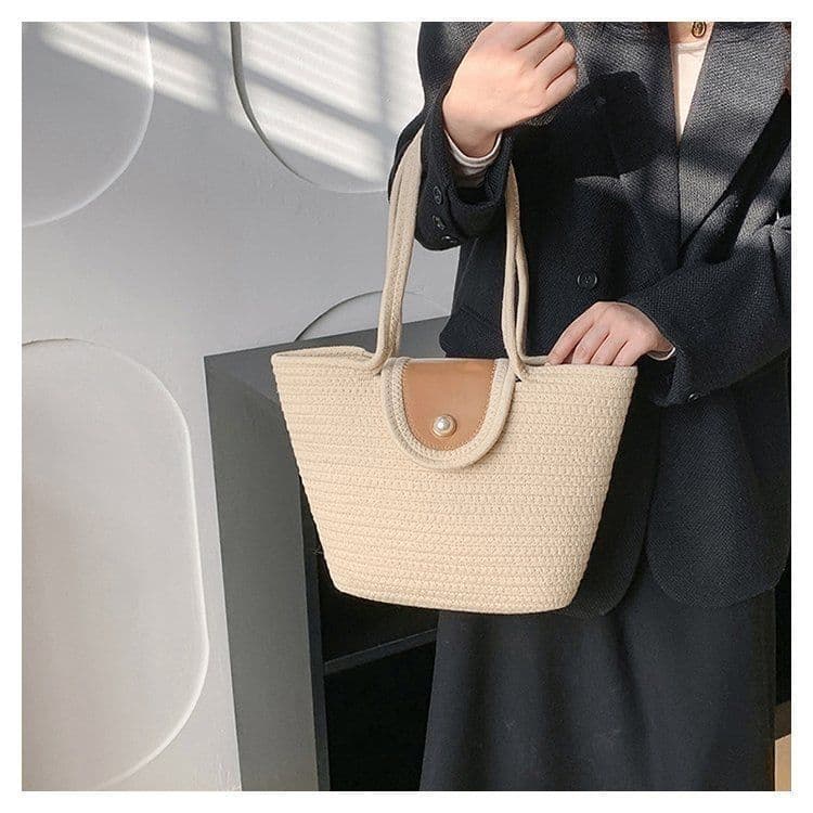 image-New Pearl Bag Large Capacity Cotton String Woven Handbag For Women