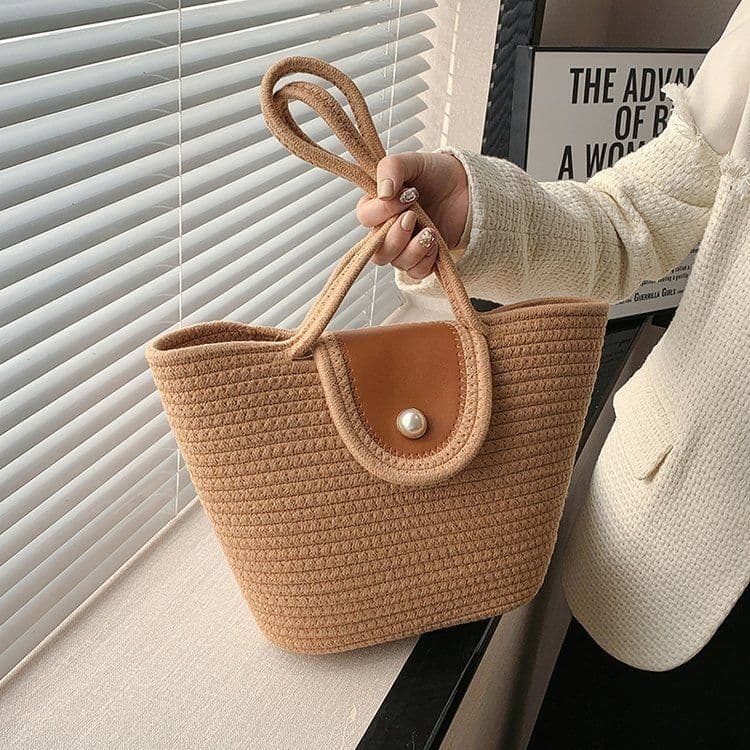 image-New Pearl Bag Large Capacity Cotton String Woven Handbag For Women